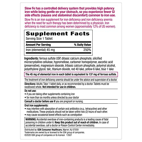 Foto 7 | Suplemento De Hierro Slow Fe 45 Mg Para La Deficiencia De Hierro 60 Comprimidos - Venta Internacional.