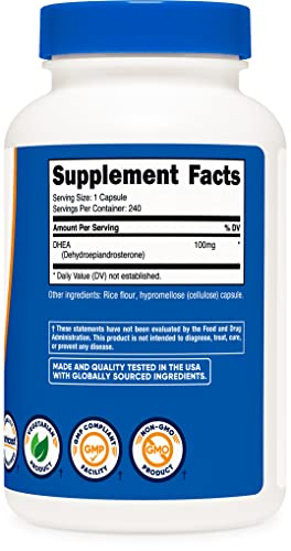 Foto 5 pulgar | Suplemento Nutricost Dhea 100 Mg 240 Cápsulas Sin Gluten - Venta Internacional.