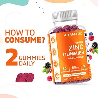 Foto 4 | Gomitas Vitamatic Zinc 50 Mg Para Adultos, 60 Gomitas Veganas X2 - Venta Internacional.