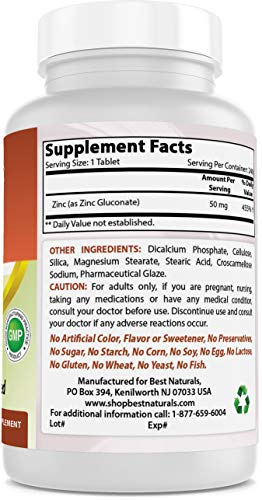 Foto 6 pulgar | Suplemento De Zinc Best Naturals, Gluconato De Zinc, 50 Mg, 240 Tabletas - Venta Internacional.