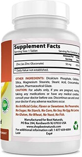 Foto 5 | Suplemento De Zinc Best Naturals, Gluconato De Zinc, 50 Mg, 240 Tabletas - Venta Internacional.