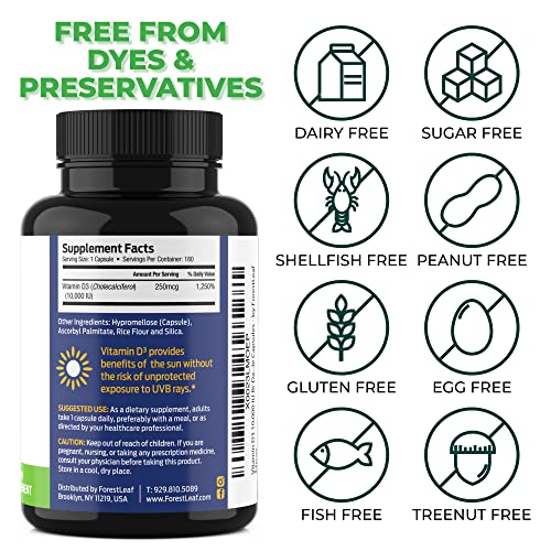 Foto 4 | Suplemento Forestleaf De Vitamina D3, 10 000 Ui, 180 Cápsulas - Venta Internacional.
