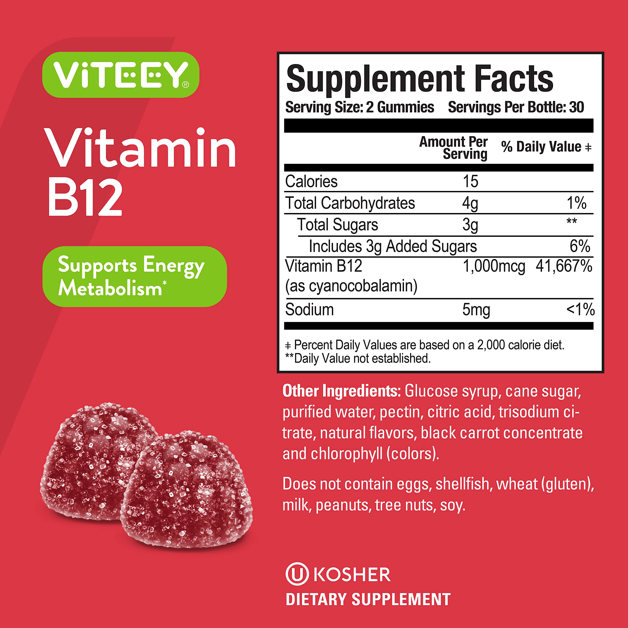 Foto 5 pulgar | Complemente Las Gomitas Viteey Con Vitamina B12 De 1000 Mcg Para Obtener Energía - Venta Internacional.