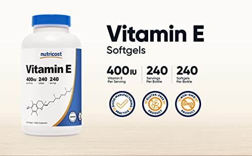Foto 4 pulgar | Suplemento Nutricost De Vitamina E, 400 Ui, 240 Cápsulas De Gelatina Blanda - Venta Internacional.