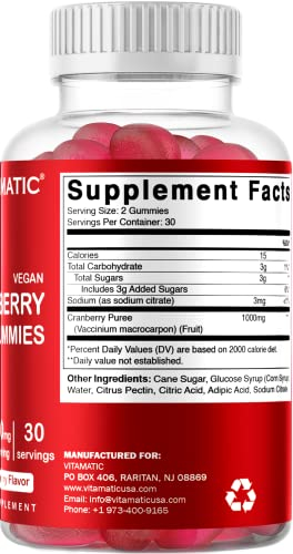 Foto 5 | Gomitas Veganas De Arándano Supplement Vitamatic, 1000 Mg, 60 Unidades - Venta Internacional.