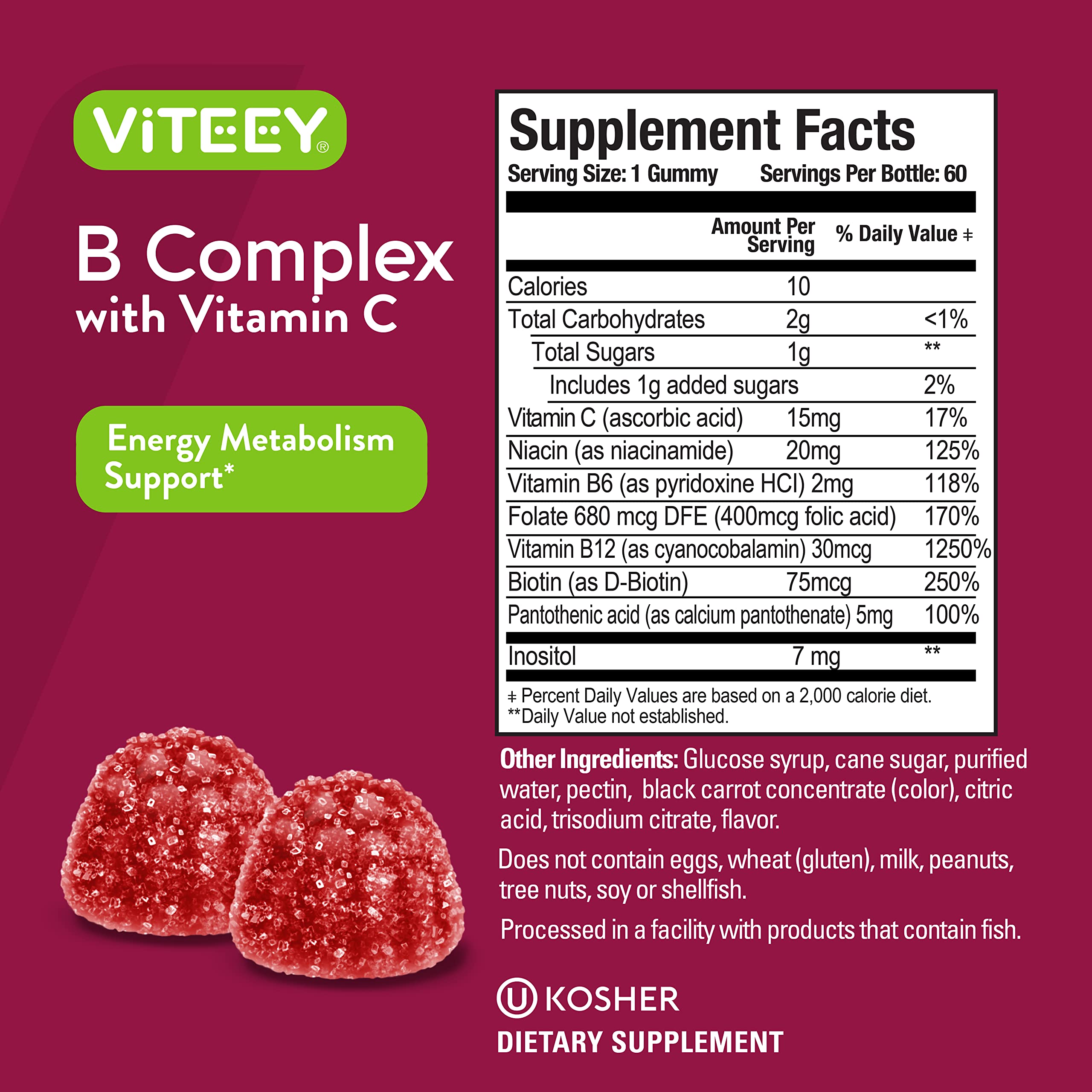 Foto 5 pulgar | Gummies Viteey Con Complejo De Vitamina B Y Vitamina C, Suministro De 1 Mes - Venta Internacional.