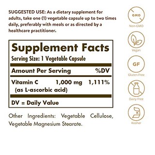 Foto 2 | Suplemento Solgar De Vitamina C 1000 Mg, 100 Cápsulas Vegetales - Venta Internacional.