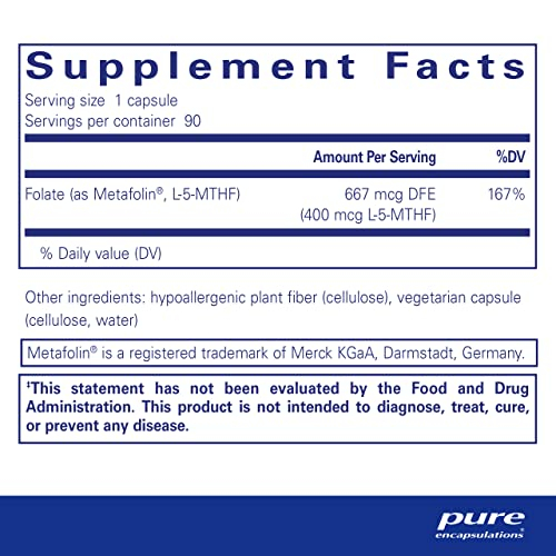 Foto 3 pulgar | Suplemento Pure Encapsulations Folate 400 Metafolin L-5-mthf - Venta Internacional.
