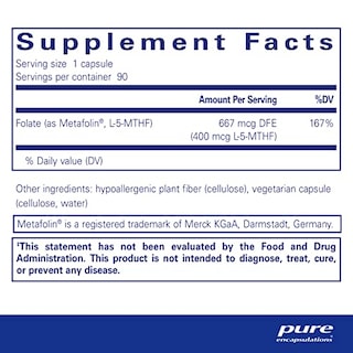 Foto 2 | Suplemento Pure Encapsulations Folate 400 Metafolin L-5-mthf - Venta Internacional.