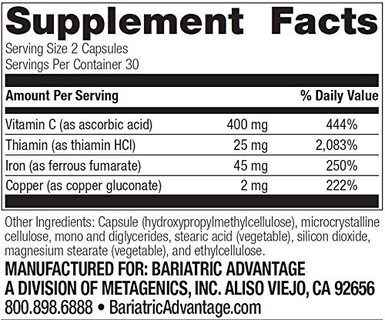 Foto 2 | Suplemento Bariatric Advantage Iron 45 Mg Con Vitamina C - Venta Internacional.