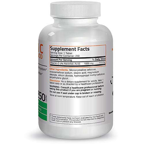Foto 3 pulgar | Suplemento Bronson De Vitamina C, 1000 Mg De Ácido Ascórbico, 250 Comprimidos - Venta Internacional.