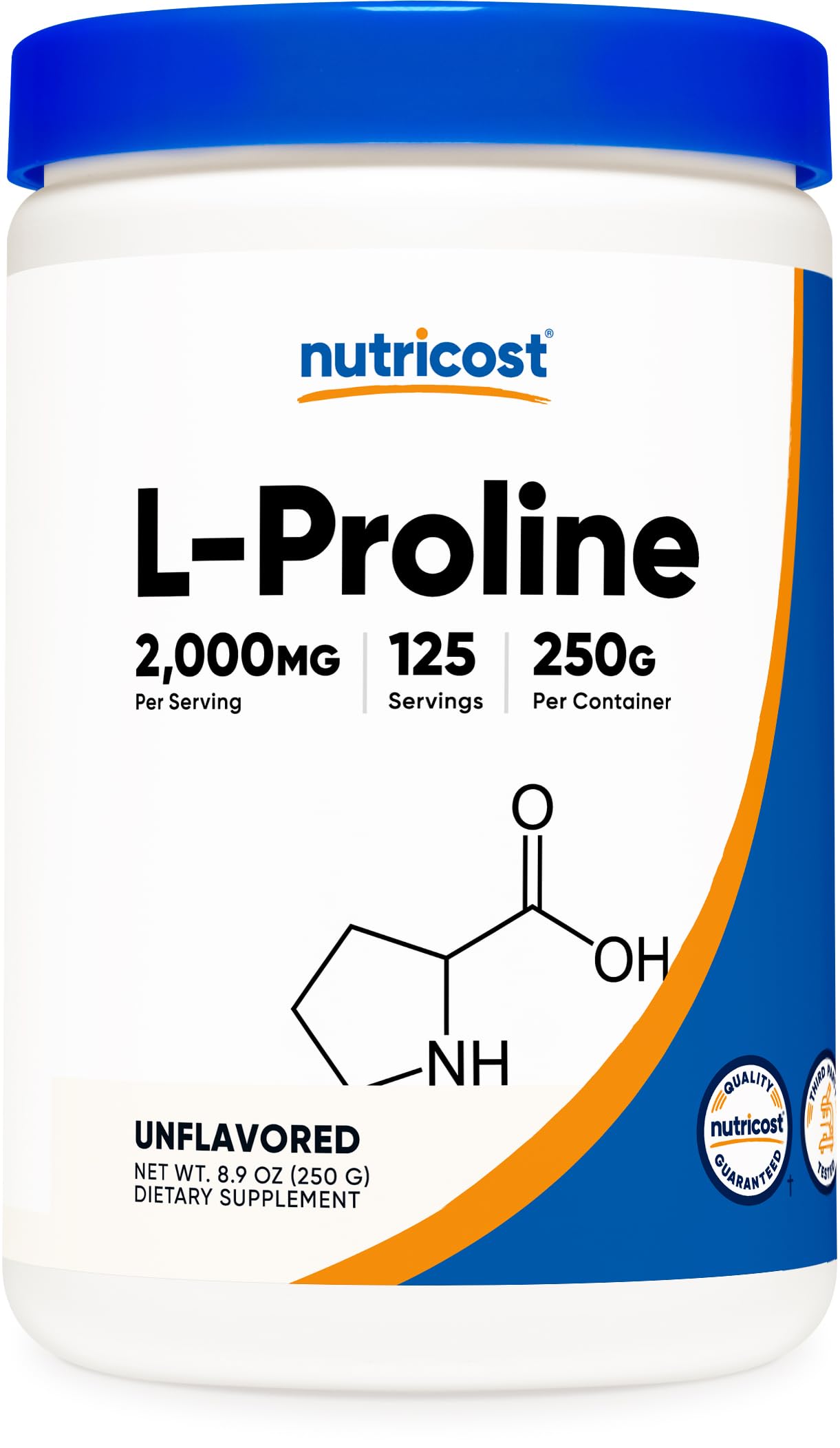 Foto 2 pulgar | Suplemento Nutricost L-prolina En Polvo 250 G - 2000 Mg/serv - Venta Internacional.