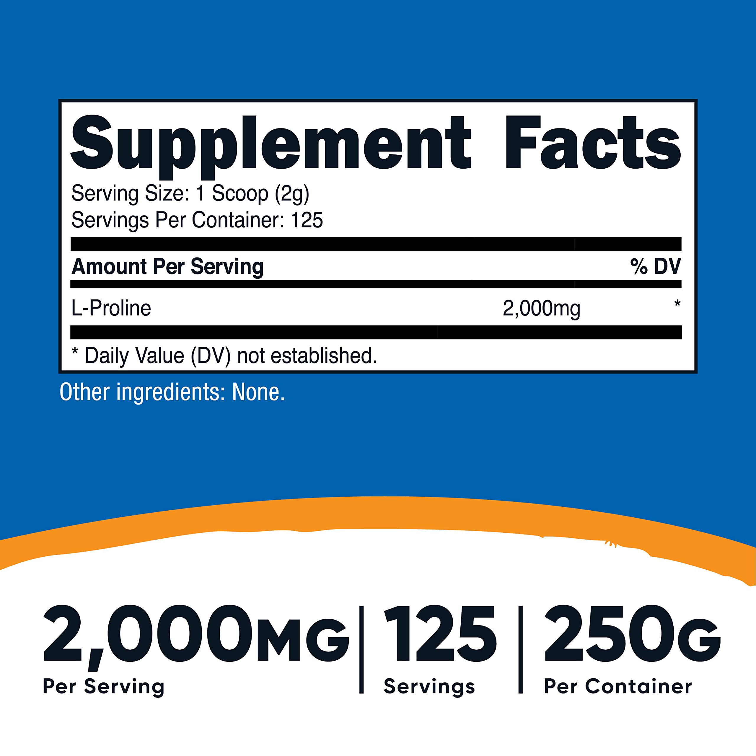 Foto 2 | Suplemento Nutricost L-prolina En Polvo 250 G - 2000 Mg/serv - Venta Internacional.