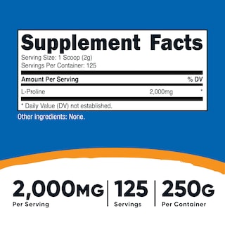 Foto 2 | Suplemento Nutricost L-prolina En Polvo 250 G - 2000 Mg/serv - Venta Internacional.