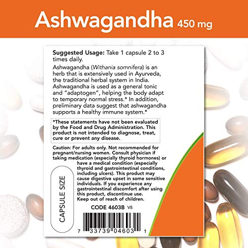 Foto 4 pulgar | Suplemento Now Ashwagandha (withania Somnifera) 450 Mg 90 Cápsulas - Venta Internacional.