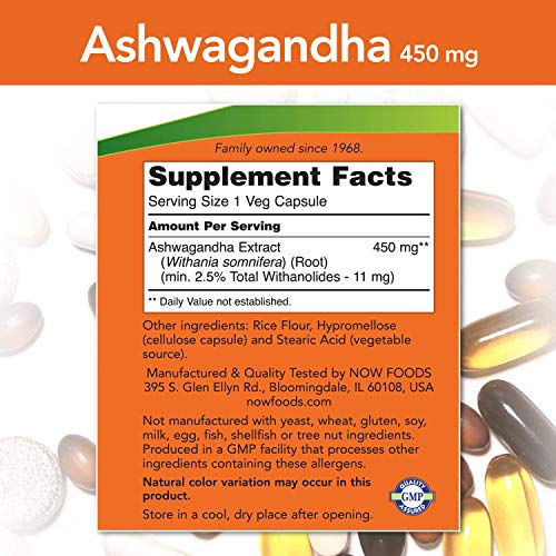 Foto 5 pulgar | Suplemento Now Ashwagandha (withania Somnifera) 450 Mg 90 Cápsulas - Venta Internacional.