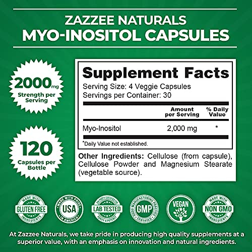 Foto 3 pulgar | Suplemento Zazzee Myo-inositol 120 Cápsulas 2000 Mg - Venta Internacional.