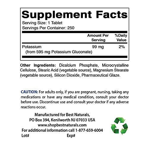 Foto 3 pulgar | Suplemento De Gluconato De Potasio Best Naturals 595 Mg 250 Table - Venta Internacional.