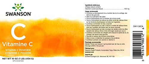 Foto 4 pulgar | Vitamina C En Polvo Swanson, Ácido Ascórbico 100% Puro, 454 G - Venta Internacional.