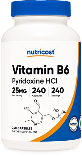 Foto 2 pulgar | Suplemento Nutricost De Vitamina B6 (piridoxina Hcl) 25 Mg 240 Ca - Venta Internacional.