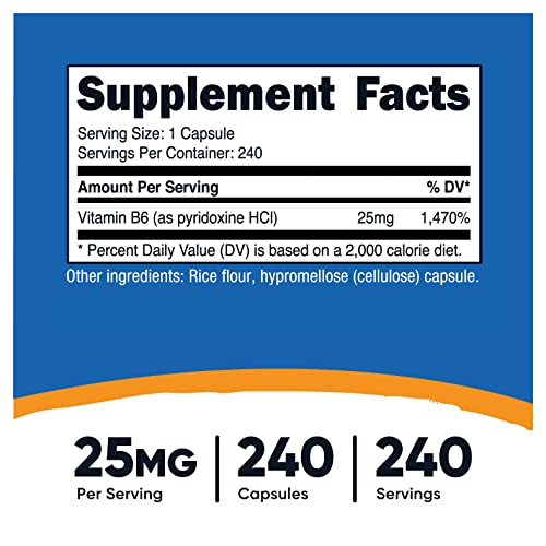 Foto 3 pulgar | Suplemento Nutricost De Vitamina B6 (piridoxina Hcl) 25 Mg 240 Ca - Venta Internacional.