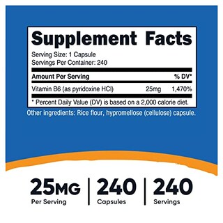 Foto 2 | Suplemento Nutricost De Vitamina B6 (piridoxina Hcl) 25 Mg 240 Ca - Venta Internacional.