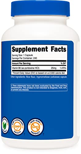 Foto 5 pulgar | Suplemento Nutricost De Vitamina B6 (piridoxina Hcl) 25 Mg 240 Ca - Venta Internacional.