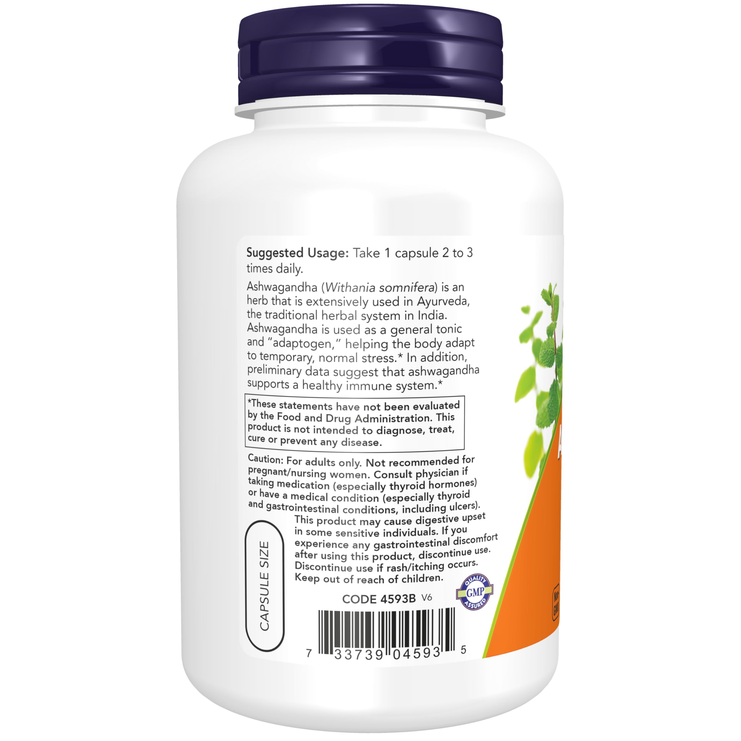 Foto 4 pulgar | Suplemento Now: Extracto Estandarizado De 450 Mg De Ashwagandha, 180 Ca - Venta Internacional.