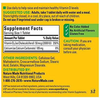 Foto 2 | Suplemento Nature Made De Vitamina D3, 2000 Ui, 400 Comprimidos - Venta Internacional.