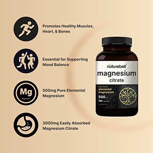 Foto 4 pulgar | Suplemento De Citrato De Magnesio Naturebell 500 Mg 180 Cápsulas - Venta Internacional.