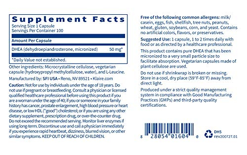 Foto 6 pulgar | Suplemento De Dhea De Klaire Labs 50 Mg De Dehidroepiandrosterona 100  - Venta Internacional.
