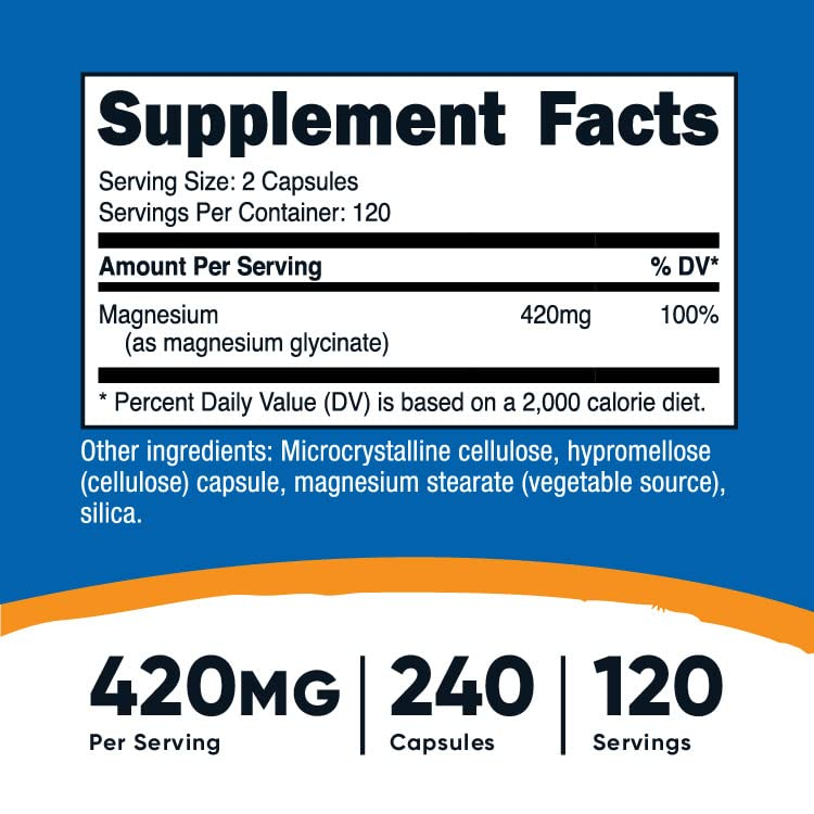 Foto 8 pulgar | Suplemento Nutricost Glicinato De Magnesio 420 Mg 240 Cápsulas - Venta Internacional.