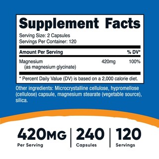 Foto 7 | Suplemento Nutricost Glicinato De Magnesio 420 Mg 240 Cápsulas - Venta Internacional.