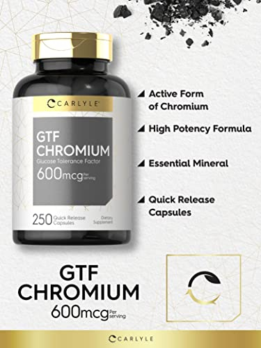 Foto 4 pulgar | Suplemento Carlyle Gtf Chromium 600 Mcg 250 Cápsulas - Venta Internacional.