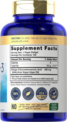 Foto 3 pulgar | Suplemento Carlyle Vegan Omega 3 200 Mg Cápsulas Blandas 150 Unidades - Venta Internacional.