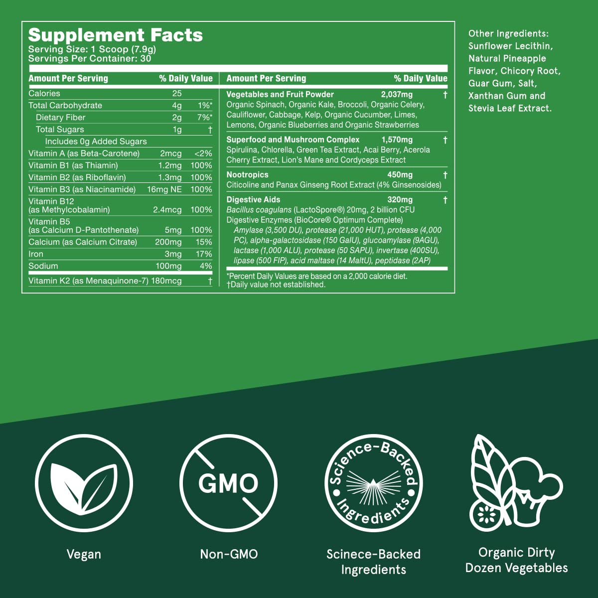 Foto 3 pulgar | Suplemento Bulletproof Greens De 250 Ml Al Día Con Superalimentos - Venta Internacional.