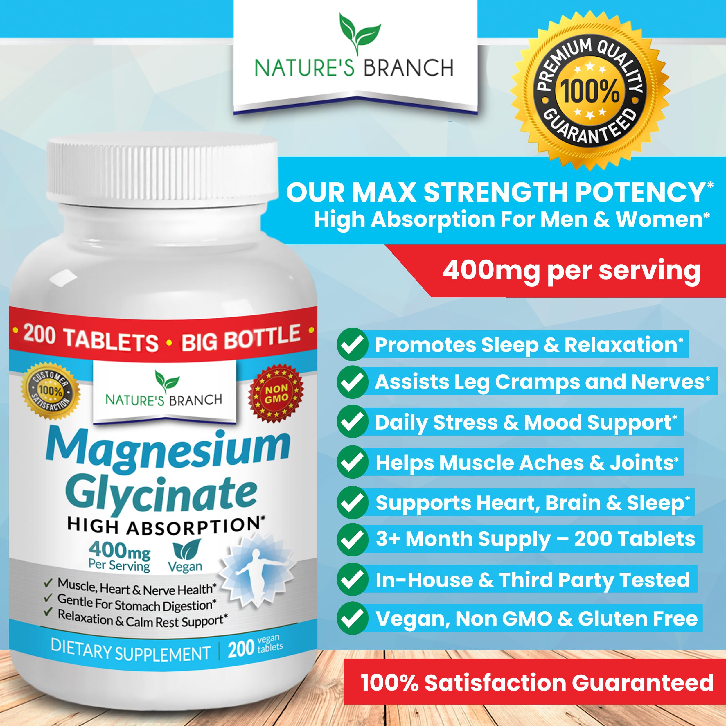 Foto 4 pulgar | Suplemento De Glicinato De Magnesio De Nature's Branch, 400 Mg, 200 Tabletas - Venta Internacional.