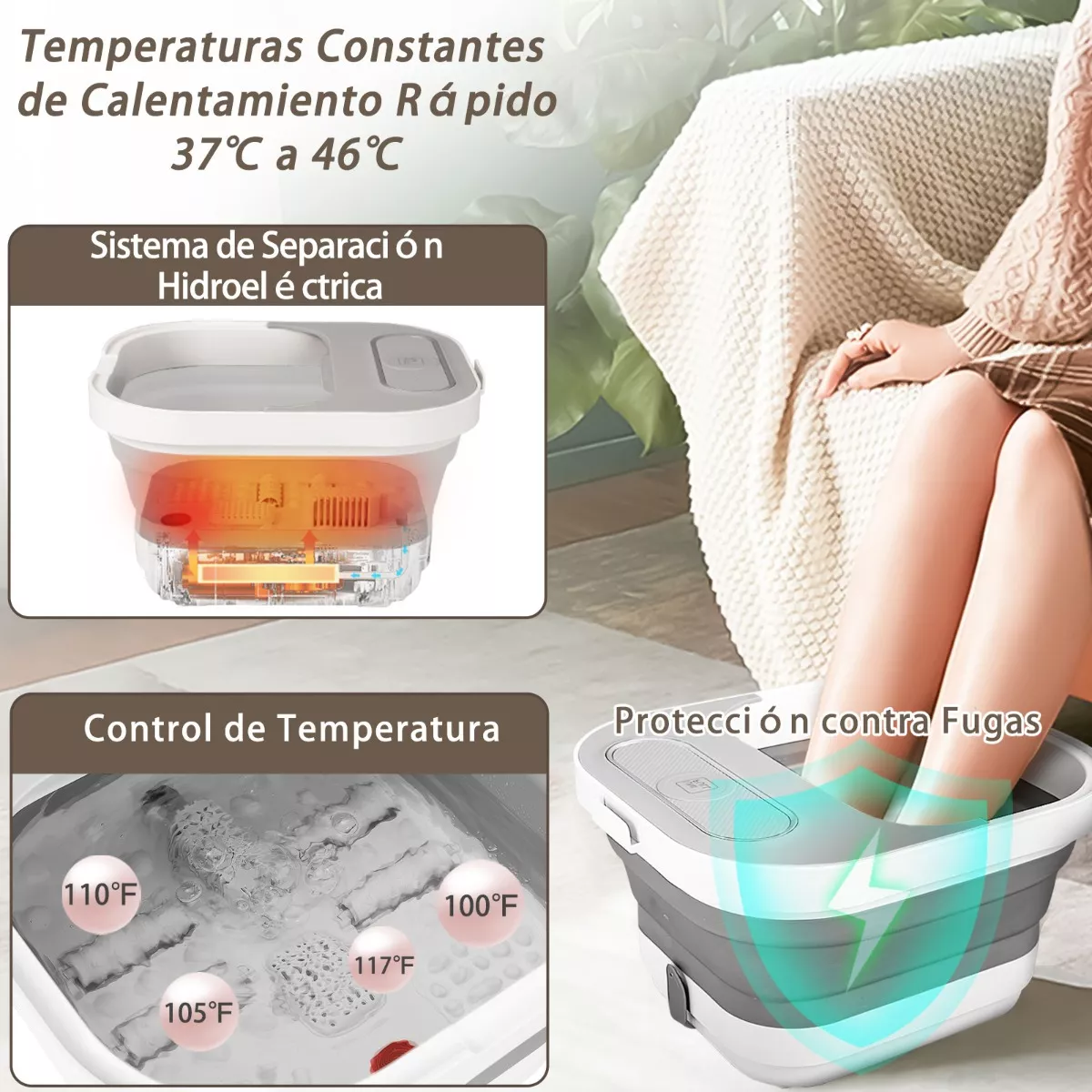 Foto 6 pulgar | Tina para Pies Eléctrica Plegable Eo Safe Imports Esi-10521 Gris