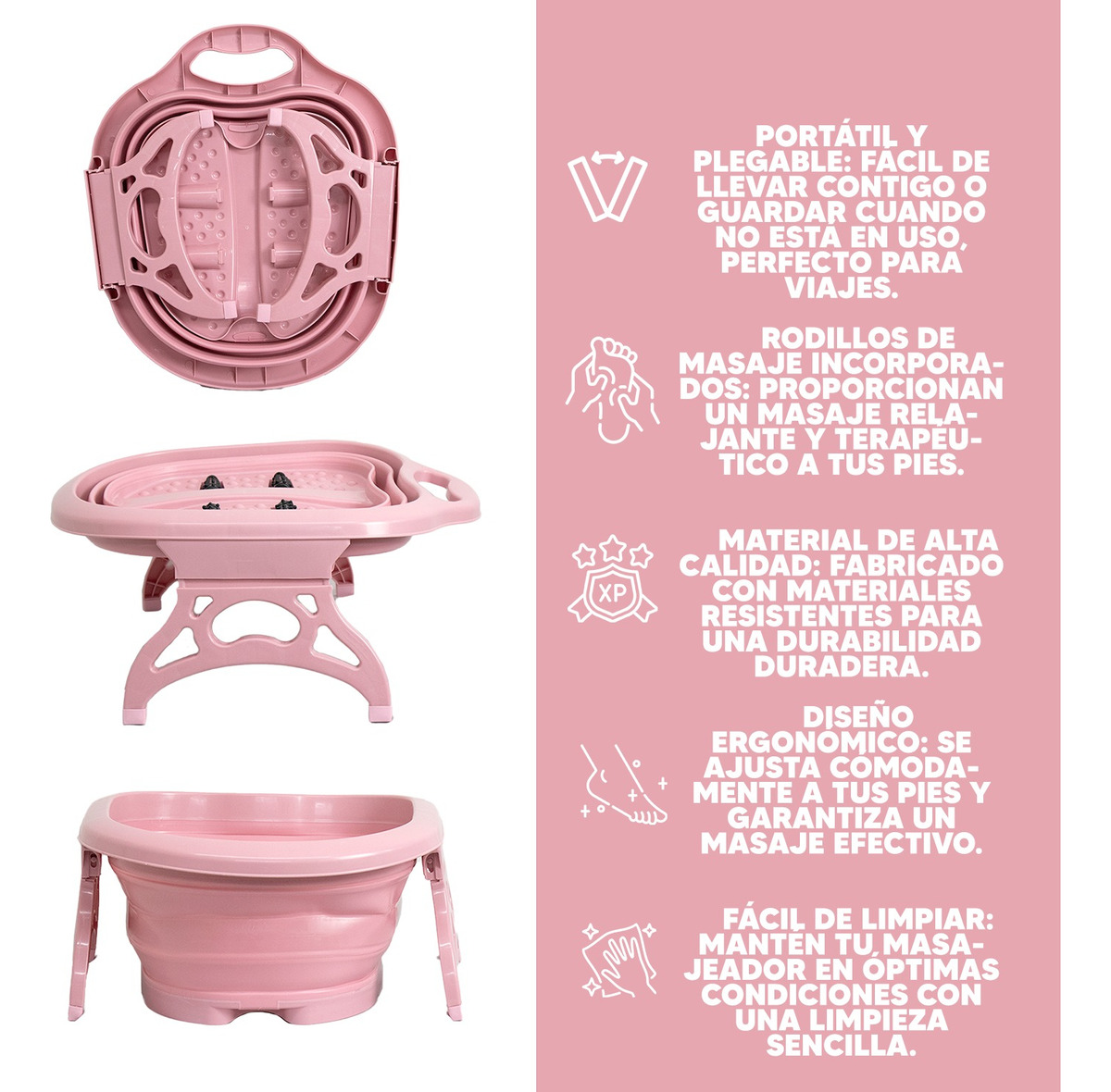 Foto 5 pulgar | Jauz Tina Masajeador Para Pies Spa Portátil Color Rosa