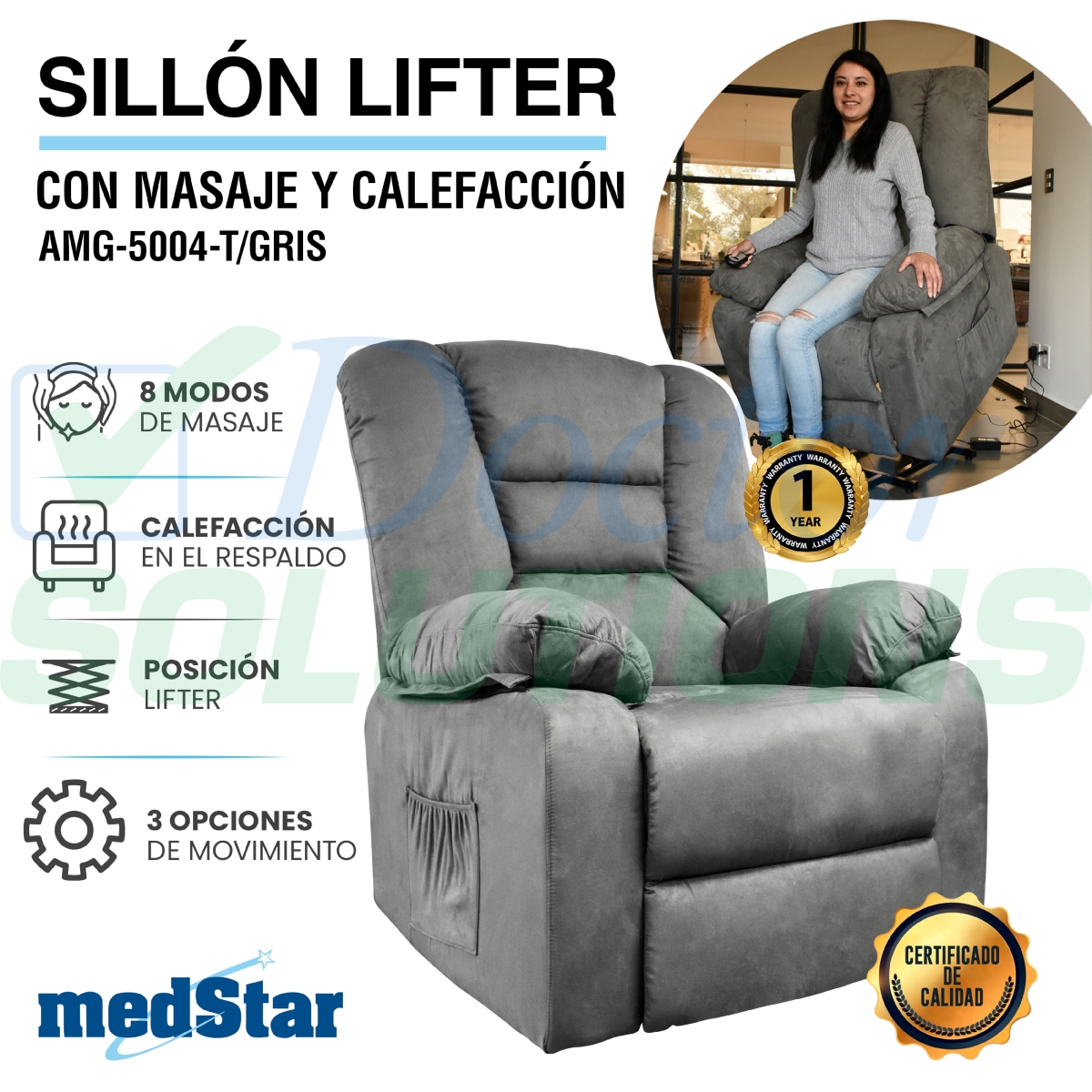 Foto 3 pulgar | Sillón De Masaje Eléctrico Reposet Eleva Usuario 45 Grados C/calor