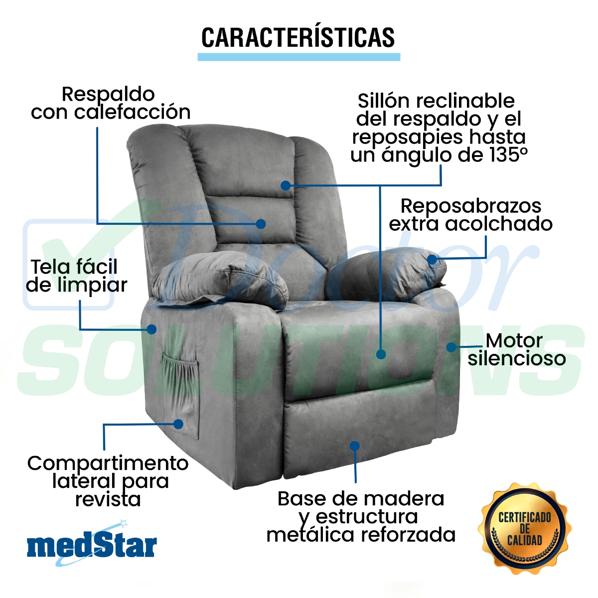 Foto 8 | Sillón De Masaje Eléctrico Reposet Eleva Usuario 45 Grados C/calor