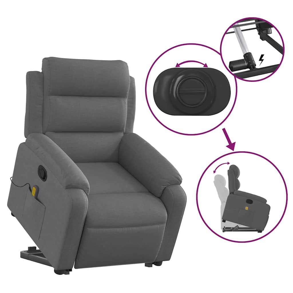Foto 8 pulgar | Sillón Reclinable Para Masajes Power Lift Vidaxl  Tela Gris Oscuro - Venta Internacional.