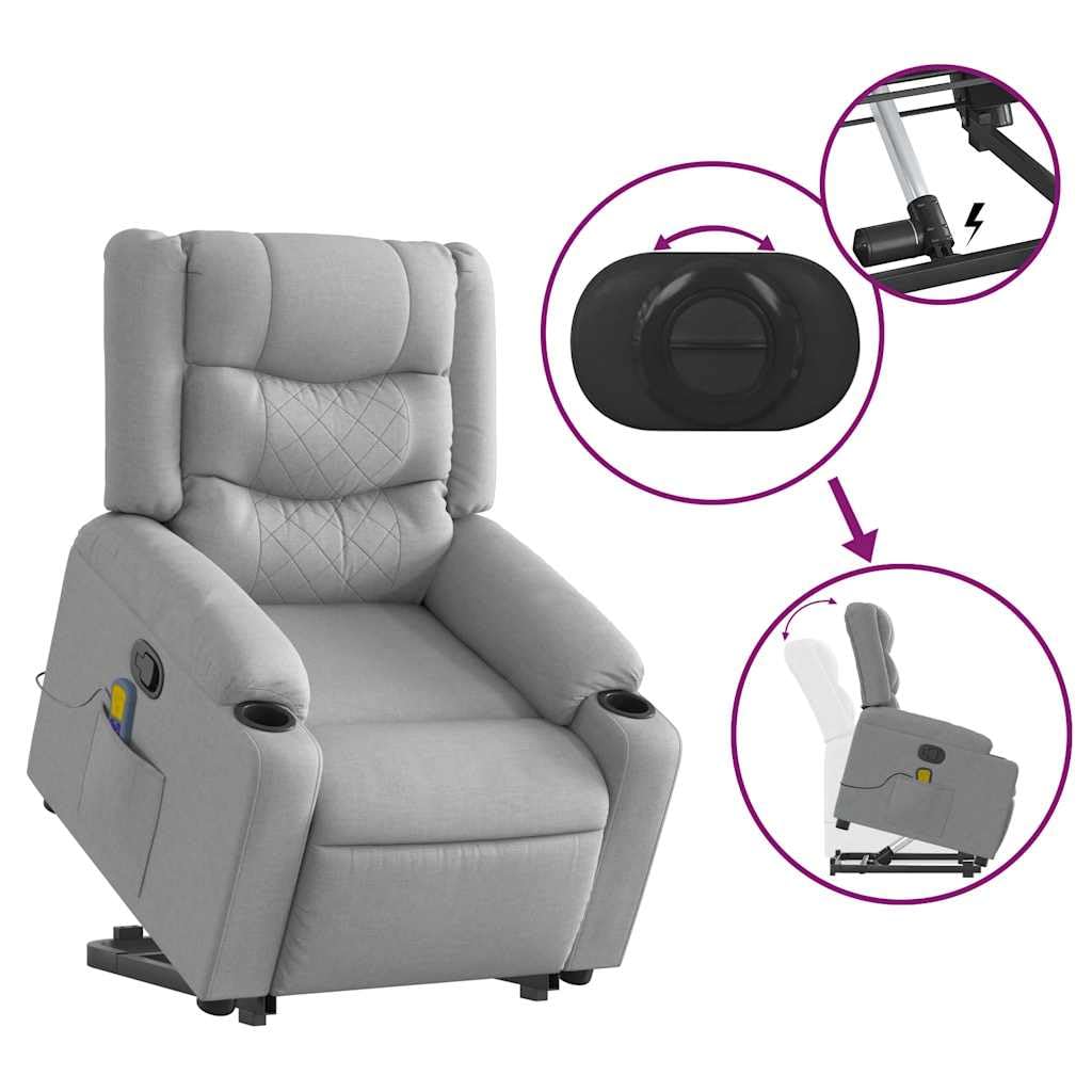 Foto 8 pulgar | Sillón Reclinable De Masaje Vidaxl De Tela Gris Claro Power Lift - Venta Internacional.