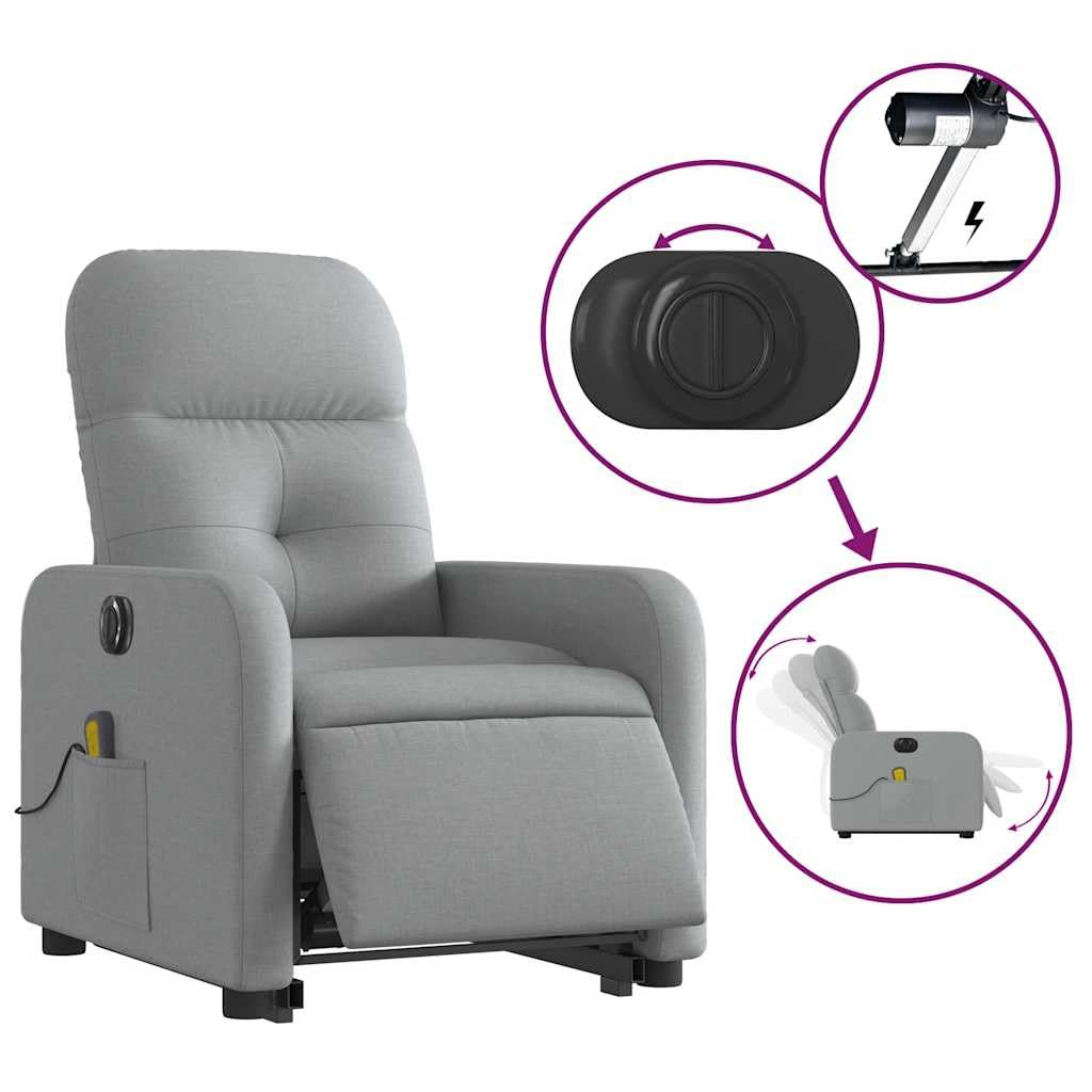 Foto 8 pulgar | Sillón Reclinable De Masaje Electric Power Lift Vidaxl Gris Claro - Venta Internacional.