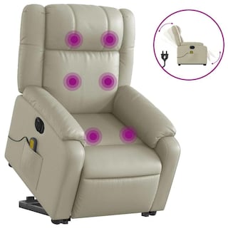 Foto 3 | Sillón Reclinable Eléctrico Para Masajes Vidaxl Piel Sintética Color Crema - Venta Internacional.