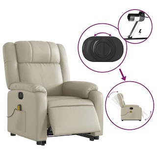 Foto 7 | Sillón Reclinable Eléctrico Para Masajes Vidaxl Piel Sintética Color Crema - Venta Internacional.
