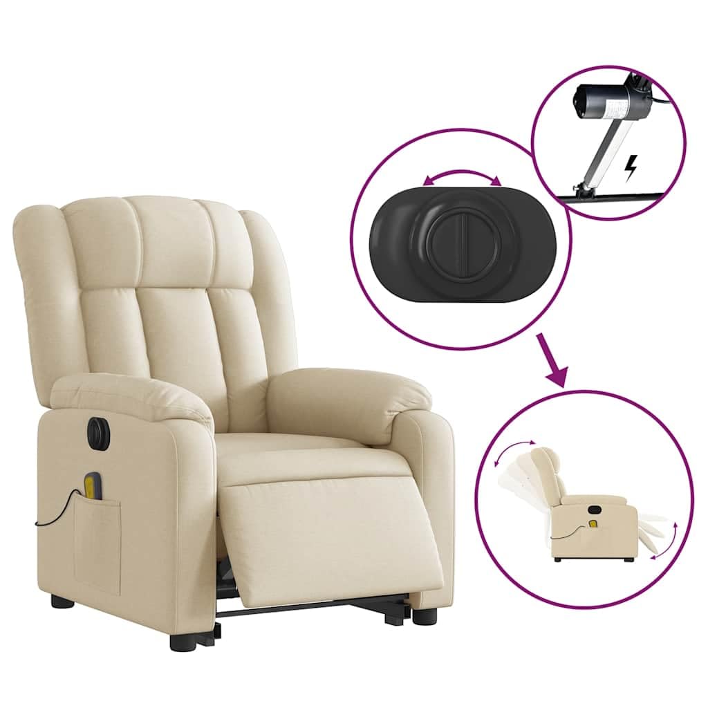 Foto 7 | Sillón Reclinable De Masaje Vidaxl Electric Power Lift Cream - Venta Internacional.