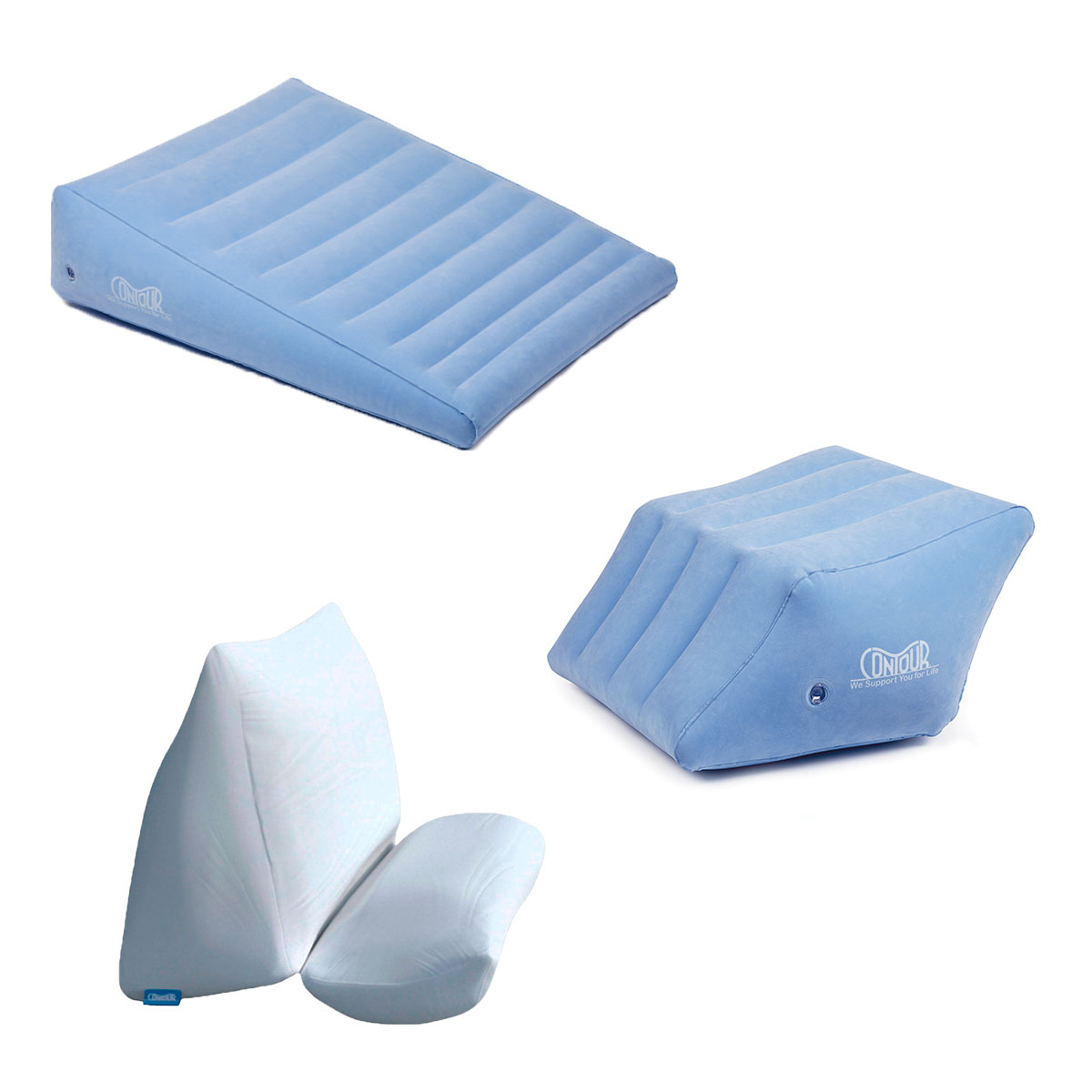 3 Almohadas Ortopédicas  Tv Ofertas Contour 2 En 1 +  Flip Pillow Color Azul Y Blanco Multifuncionales