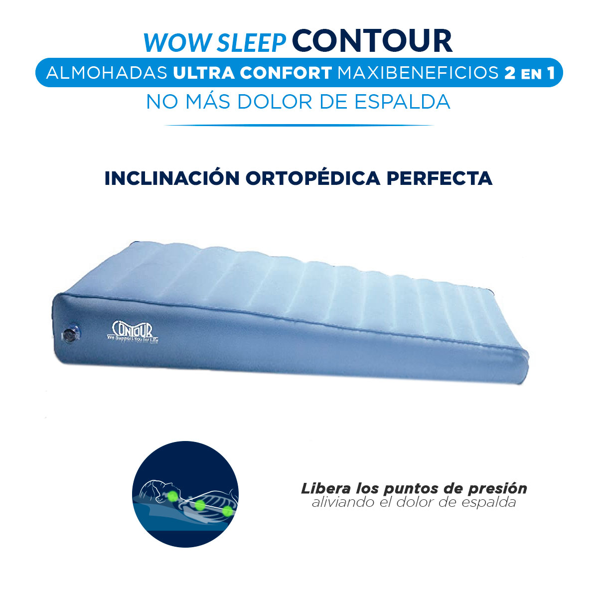 Foto 4 pulgar | Almohadas Ortopedicas Para Piernas Y Espalda Tv Ofertas Wow Sleep Contour 2 En 1 + Legacy Pillow Color Azul