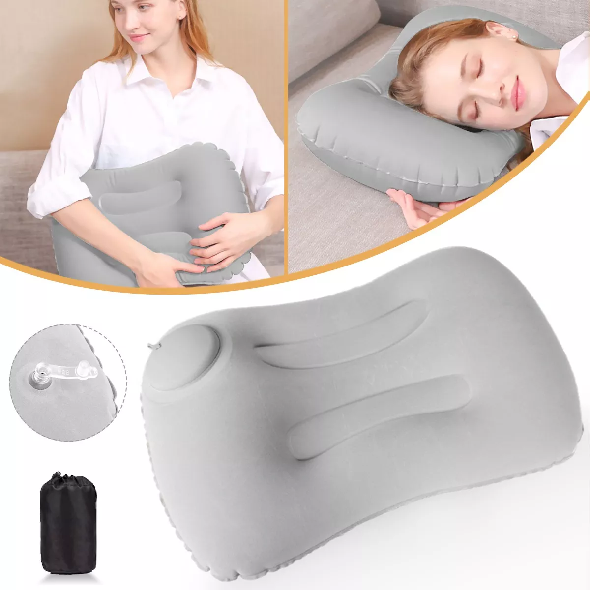 Foto 3 pulgar | Almohada Inflable para Camping Eo Safe Imports  Esi-10427 Gris